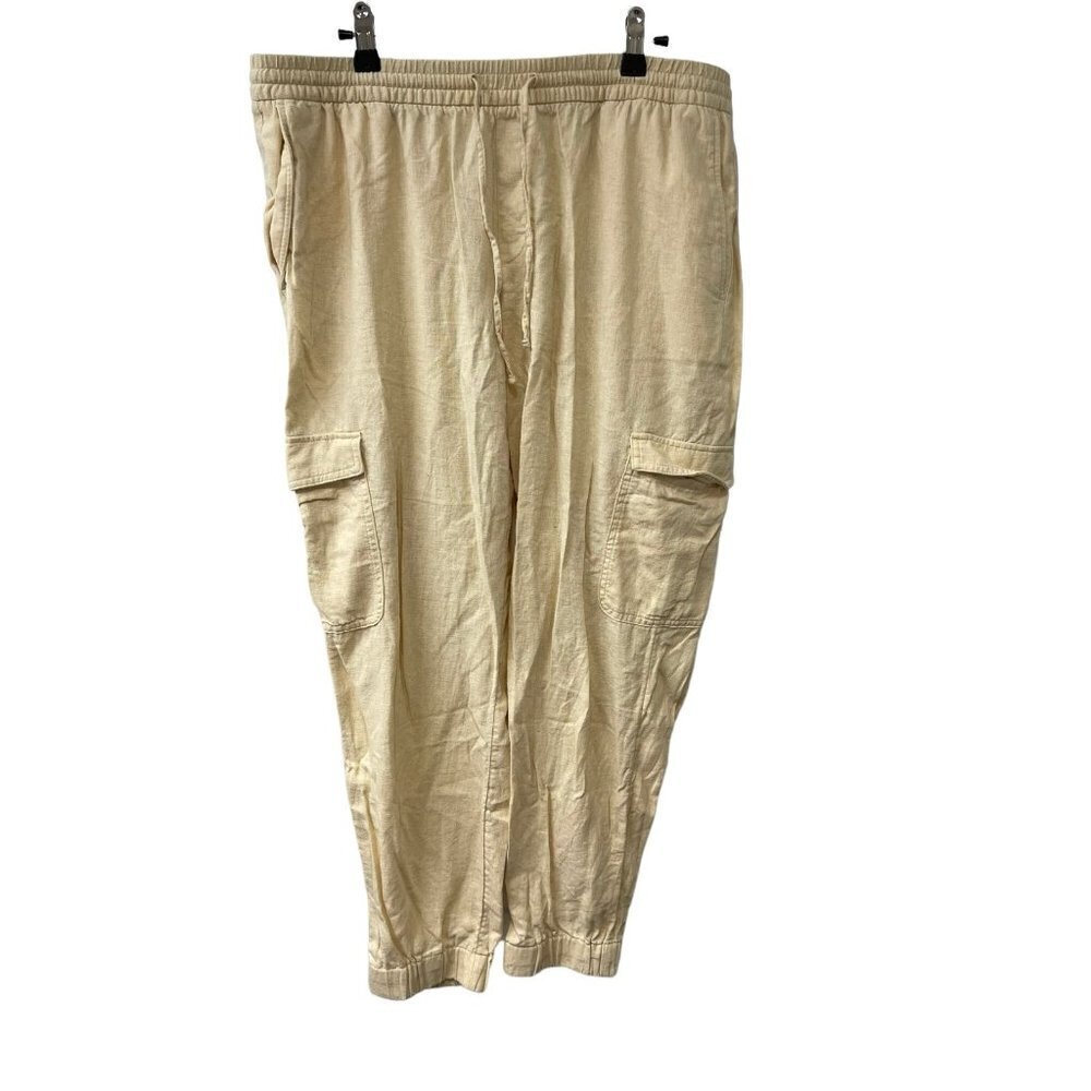 Banana Republic Ivory Lounge Cargo Cropped Jogger Linen Blend Pull On Pant Large